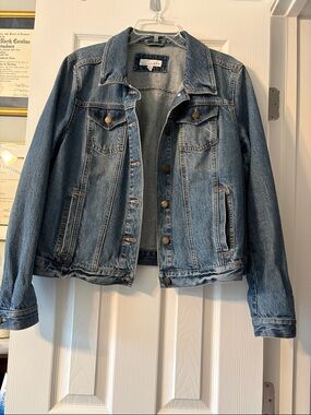Ann Taylor Loft Light Blue Denim Jacket with Button Front